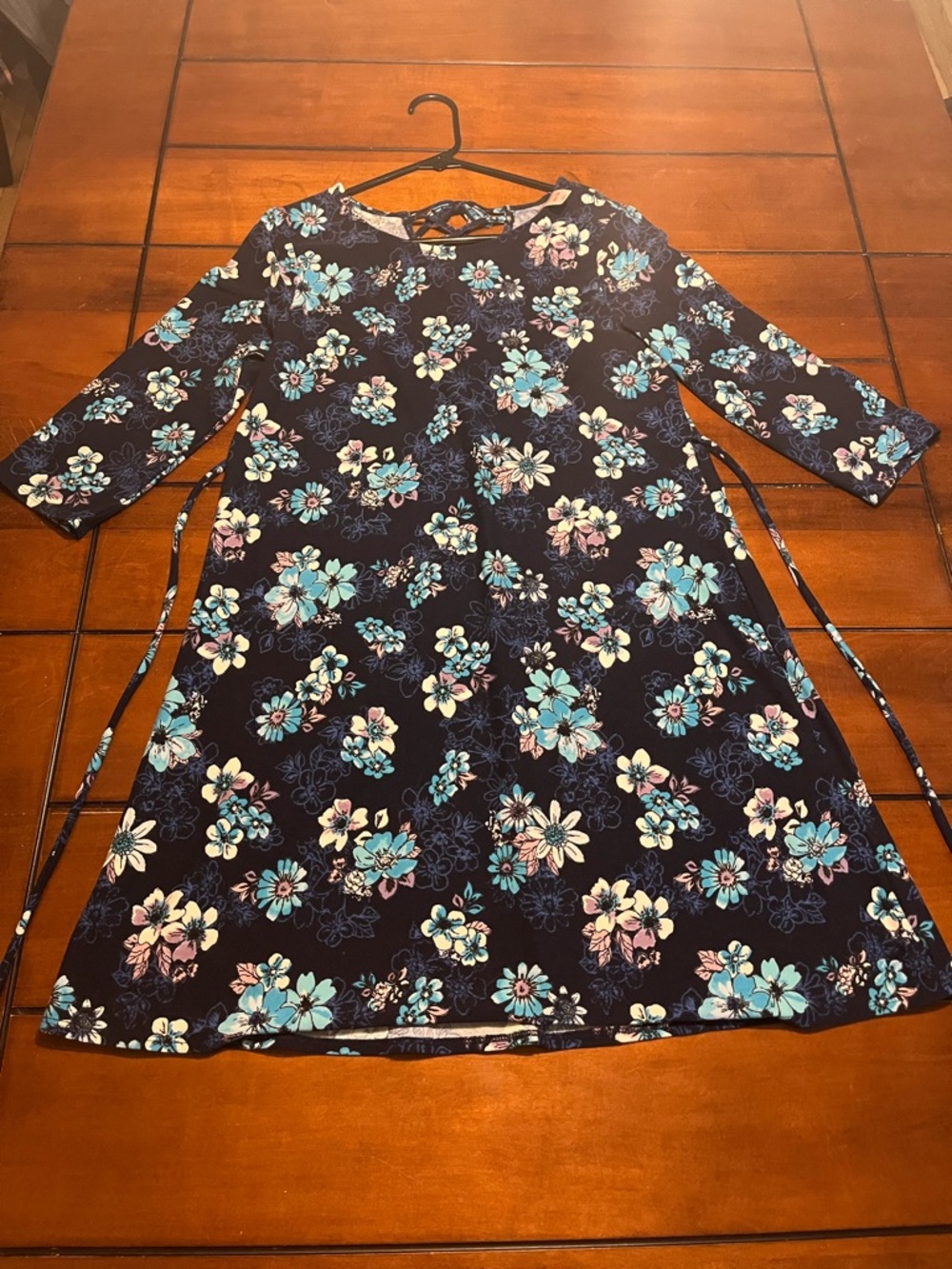 Justice Navy Floral Tie-Waist Dress with Aqua Accents